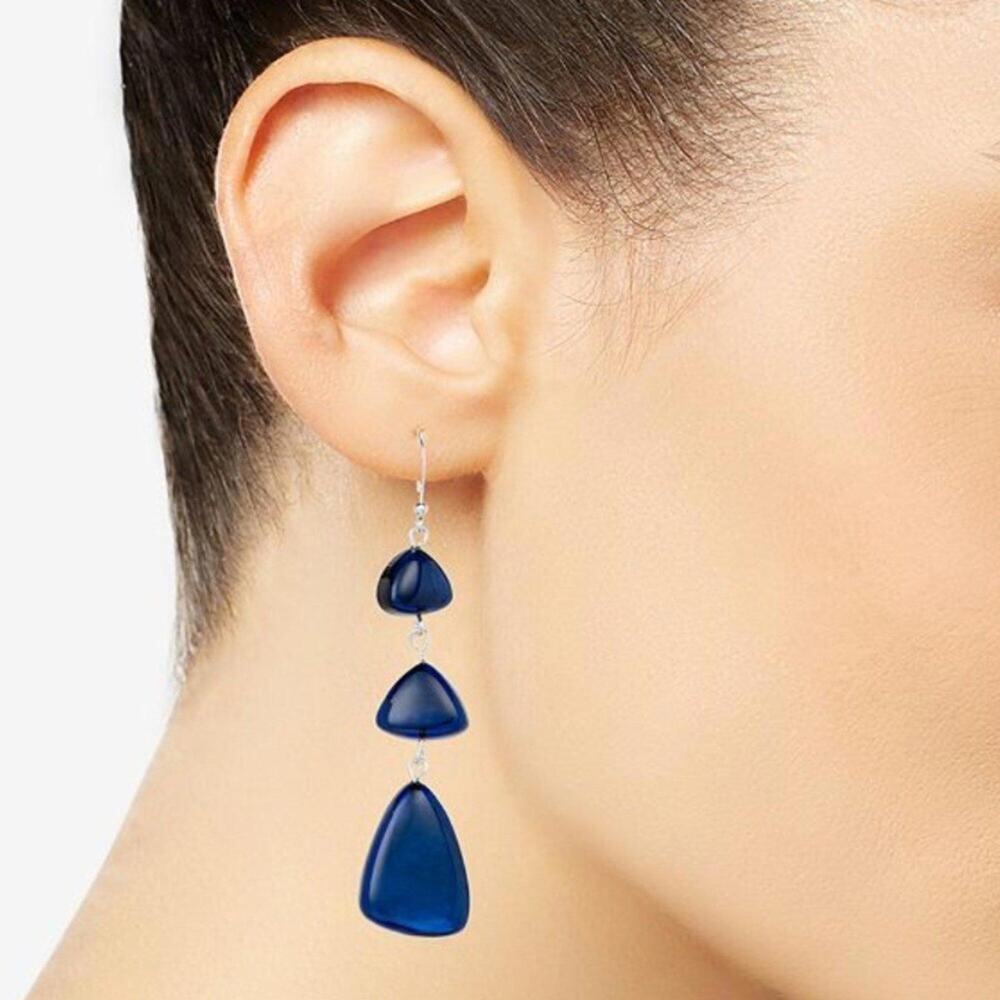 Style & Co Blue Resin 3 Tier Boho Modern Silver Triple Drop Earrings NWT